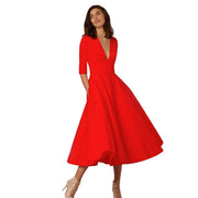 Woman V-neck Retro 60s Swing Dress