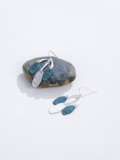 NYU Retro Blue-Green Fan-Shaped Ear Hook Earrings