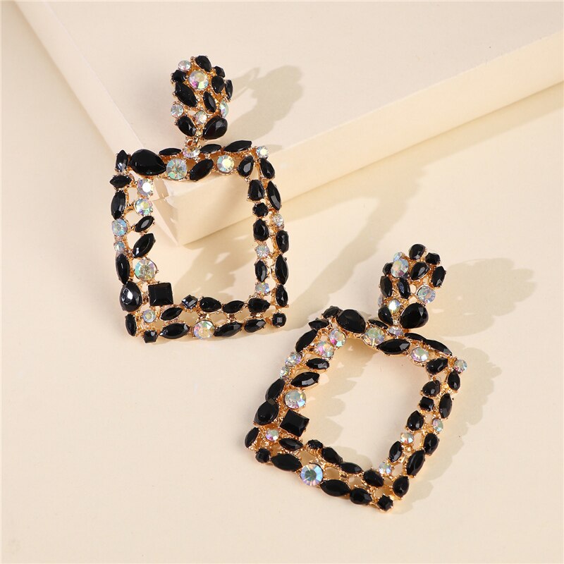 JURAN ZA Style Indian Geometric Crystal Dangle Earrings