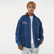 Men Street Letter Embroidered Denim Jacket