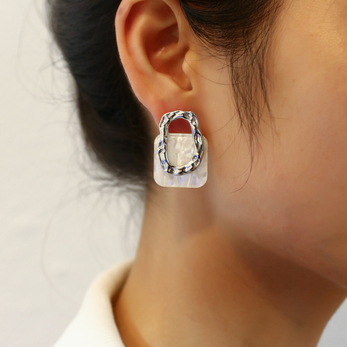 Acrylic Geometric Square Hanging Stud Earrings