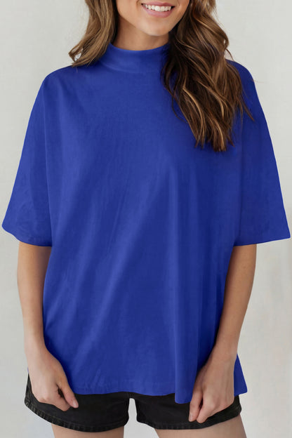 Black Solid Color High Neck Oversize Tee