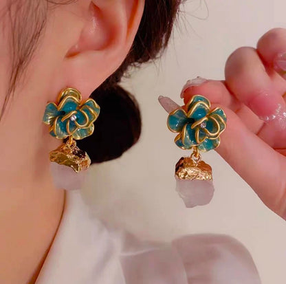 Oil dripping rose Earrings