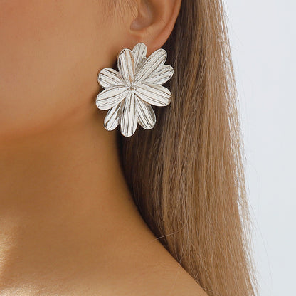 Alloy Floral Geometric Statement Earrings – Gold or Silver Finish