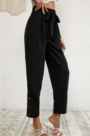 Perfee Buttoned Tie-Waist Cropped Pants