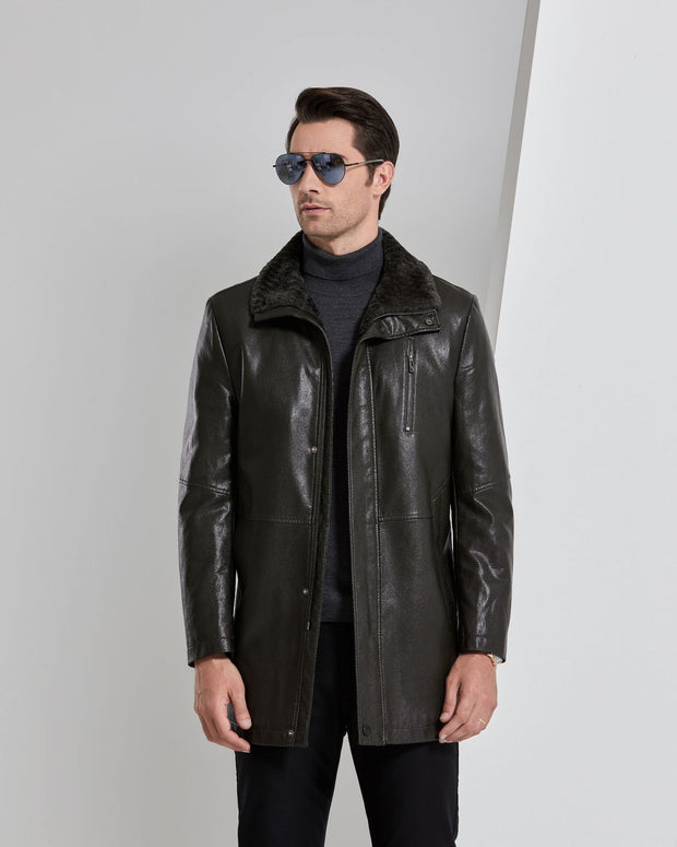 Leather With Fleece Lining Thickened Men's Jacket