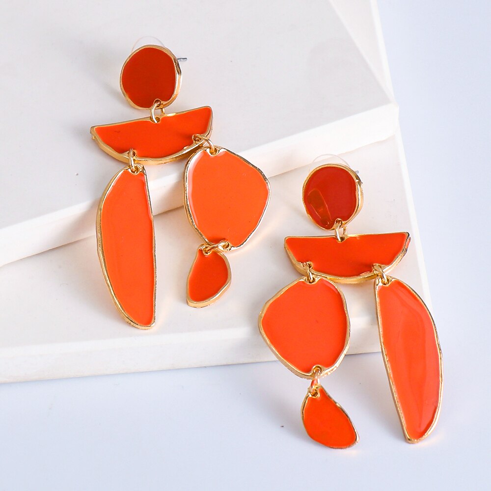 Juran Statement Gold Geometric Enamel Earrings – Fashion Exaggerated Irregular Design