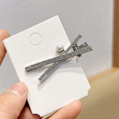 Fashion Silver Cross X-shaped Rhinestone Barrettes Women