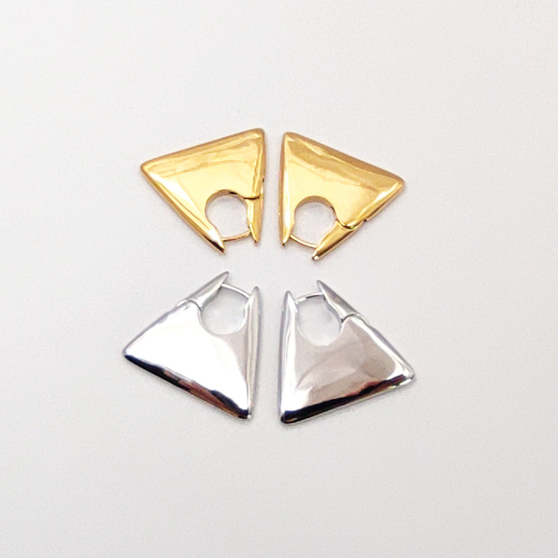 New Minimalist Punk Golden Silver Color Triangle Bag Shaped Metal Hoop Earrings For Women Party Retro Jewelry
