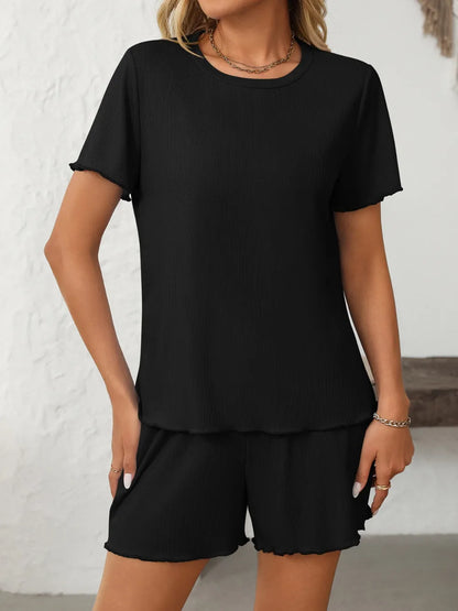 Elegant Ribbed Knit Pajama Set