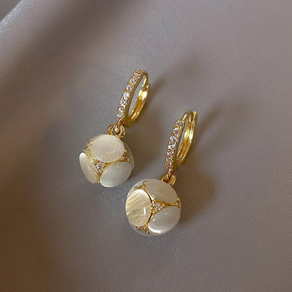 Opal & Shell Crown Earrings – Gold-Plated Copper
