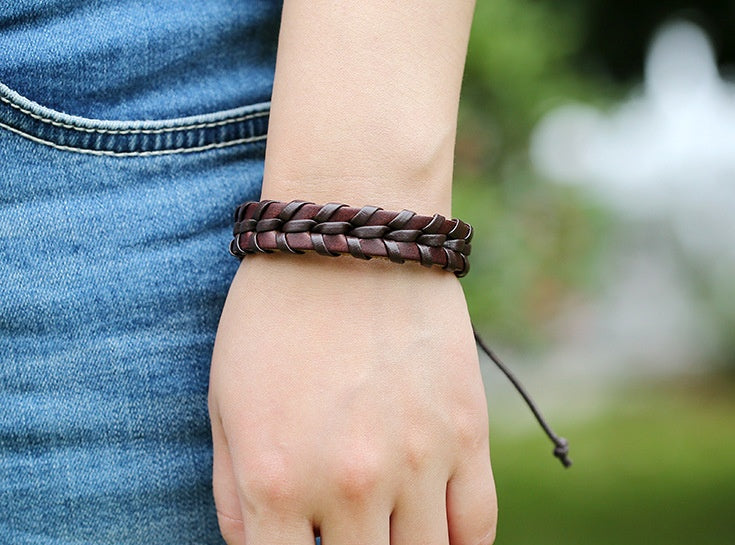 Pure Woven Men Leather Bracelet