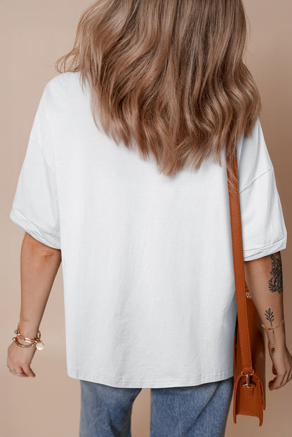 Black Loose Half Sleeve Hi Low Hem T Shirt