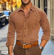 Men's Button Leisure Corduroy Shirt Long Sleeve Solid Color Polo Collar