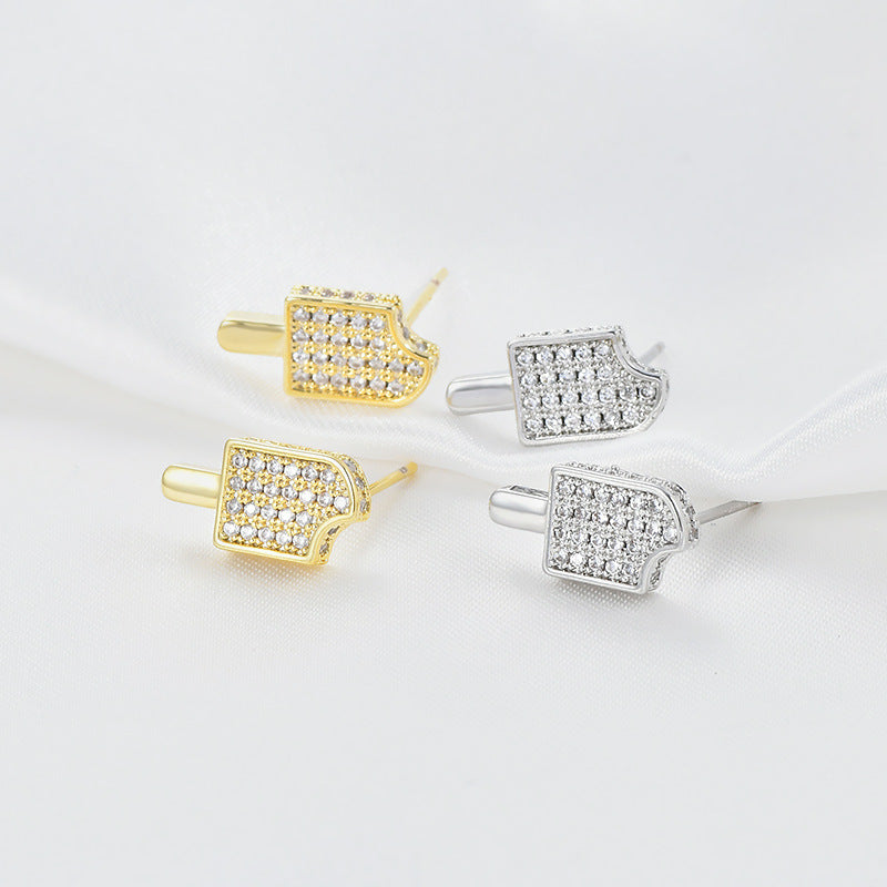 ED Geometric Gold-Plated Earrings with Inlaid Artificial Gemstones