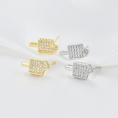 ED Geometric Gold-Plated Earrings with Inlaid Artificial Gemstones