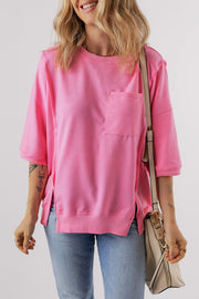 Round Neck Half Sleeve Slit T-Shirt