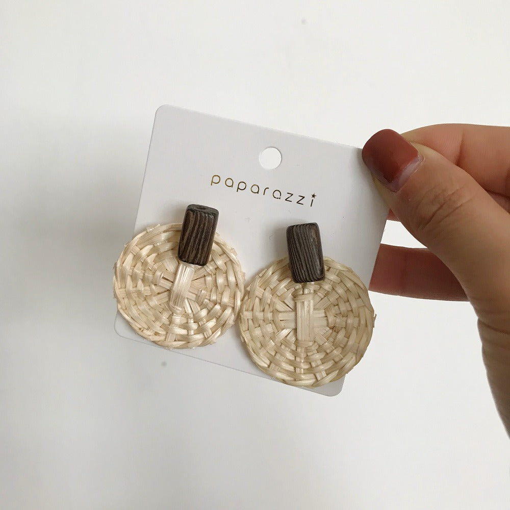 Retro Exaggerated Geometric Rattan Woven Earrings
