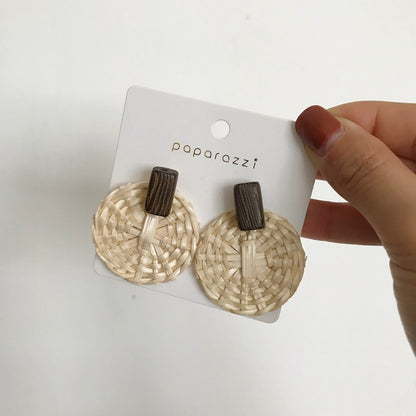Retro Exaggerated Geometric Rattan Woven Earrings