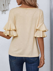 Round Neck Flounce Sleeve T-Shirt