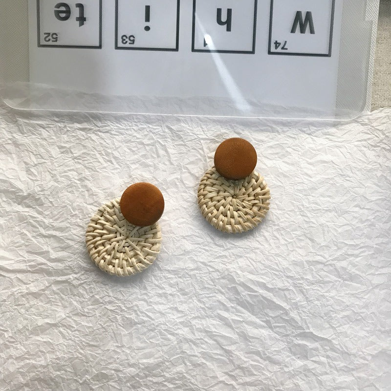 Retro Exaggerated Geometric Rattan Woven Earrings