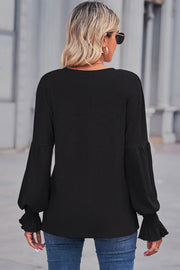 Round Neck Flounce Sleeve Blouse