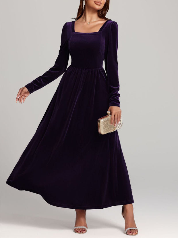 Velvet Square Neck Long Sleeve Dress