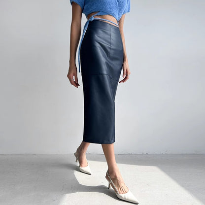 Leather high waist sagging semi skirt