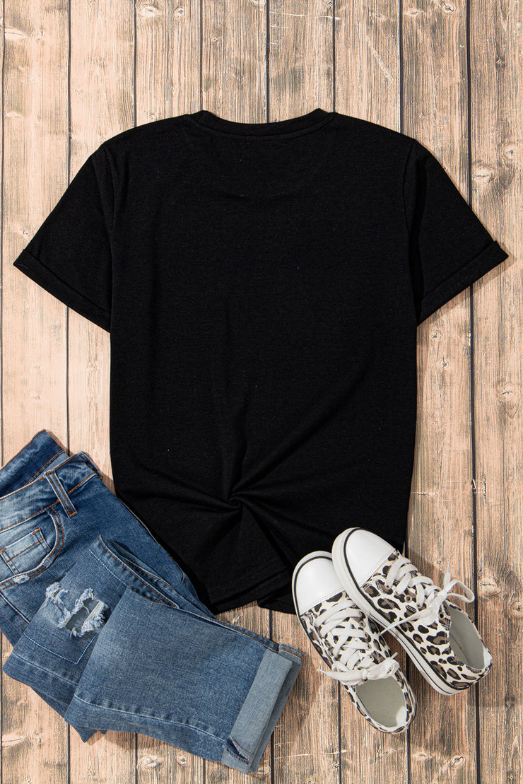 Rhinestone Round Neck Short Sleeve T-Shirt