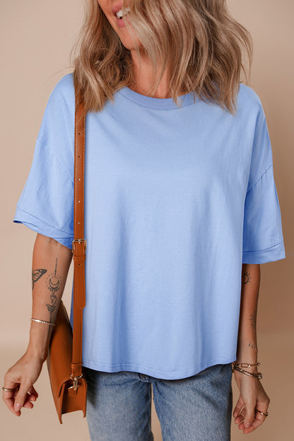 Black Loose Half Sleeve Hi Low Hem T Shirt