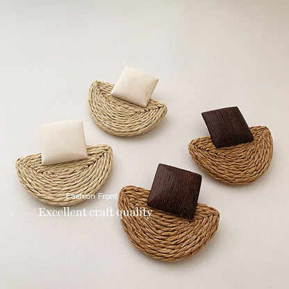Wooden Retro Mori Geometric Long Earrings – Simple Versatile Braided Jewelry