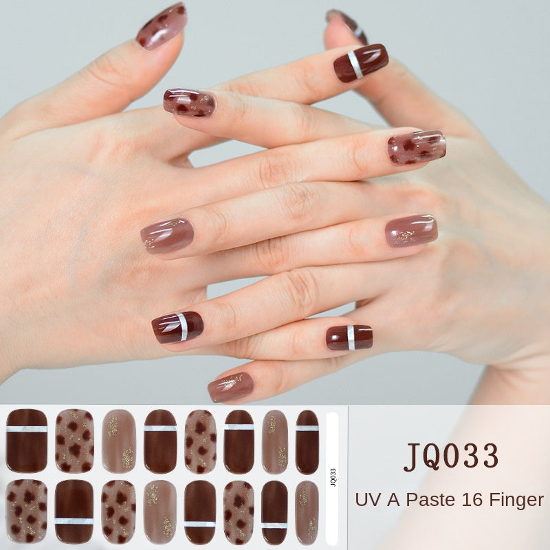 Xiantai UV Gel Nail Art Patches Semi-Cured Light Therapy Nail Stickers Waterproof 16 Finger Half Cured Nail Full Cover Wholesale