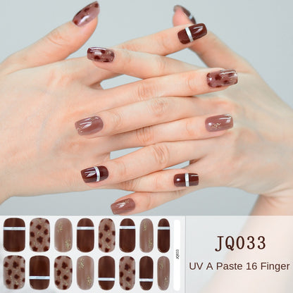 Xiantai UV Gel Nail Art Patches Semi-Cured Light Therapy Nail Stickers Waterproof 16 Finger Half Cured Nail Full Cover Wholesale