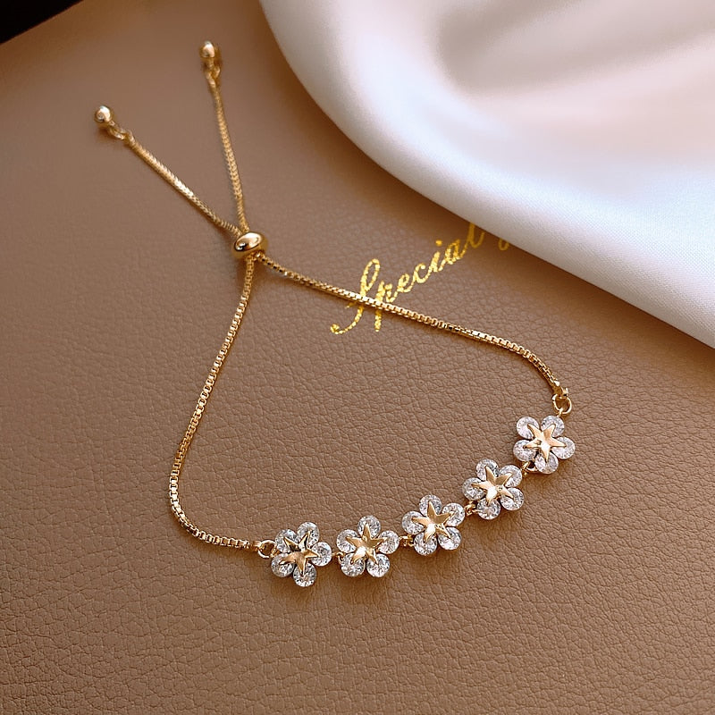 Women flower zircon adjustable female bracelet