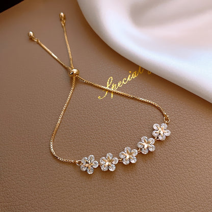 Women flower zircon adjustable female bracelet