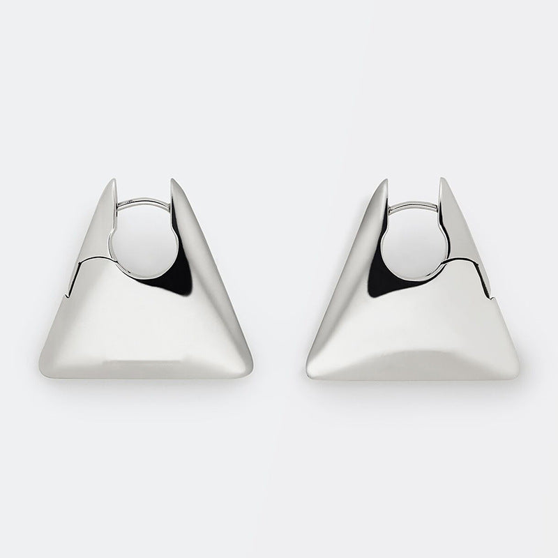 New Minimalist Punk Golden Silver Color Triangle Bag Shaped Metal Hoop Earrings For Women Party Retro Jewelry