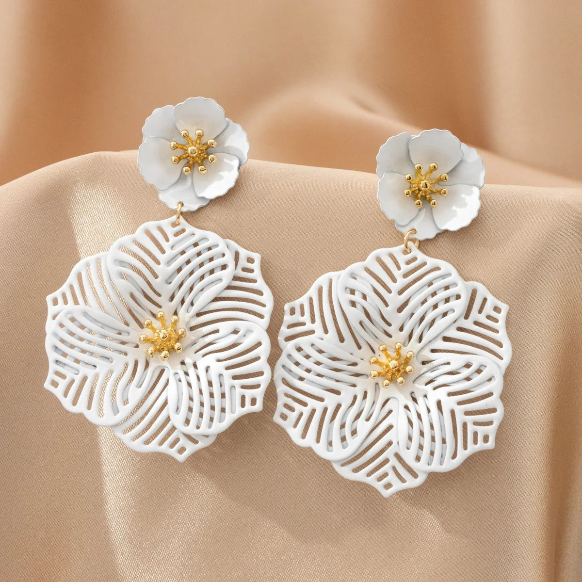 Personalized hollow metal petal earrings with colorful petal earrings