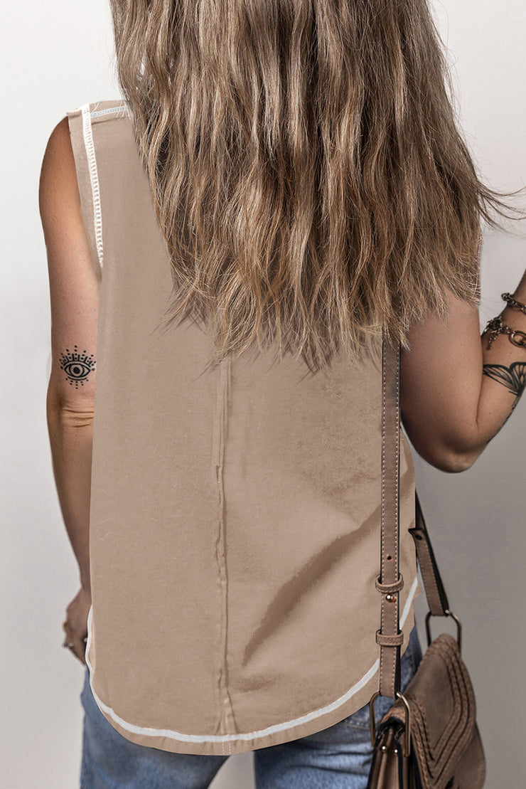 Contrast Stitching Round Neck Tank