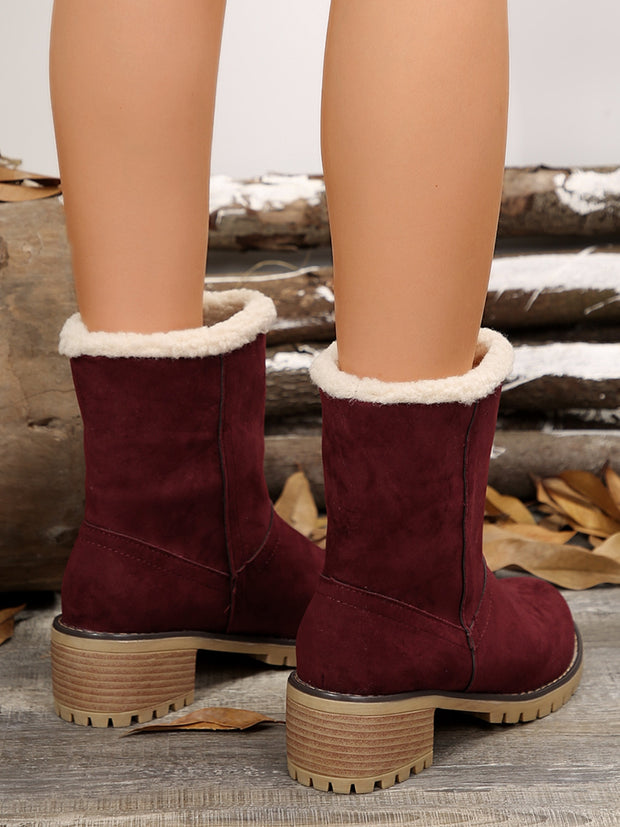 Thermal Fuzzy Block Heel Boots