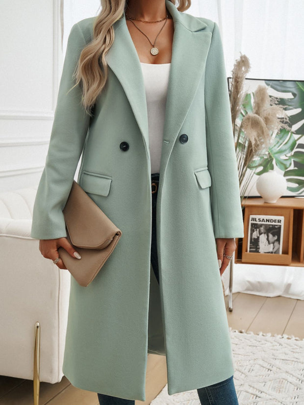 Devine Pocketed Collared Neck Long Sleeve Coat