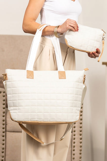 Black Quilted Patchwork Large Tote Bag and Clutch 2pcs Set