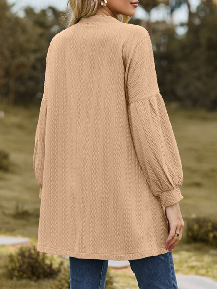 Textured Open Front Dropped Shoulder Cardigan