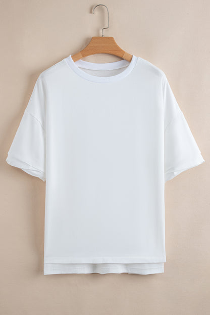 Black Loose Half Sleeve Hi Low Hem T Shirt