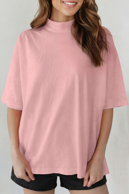 Black Solid Color High Neck Oversize Tee