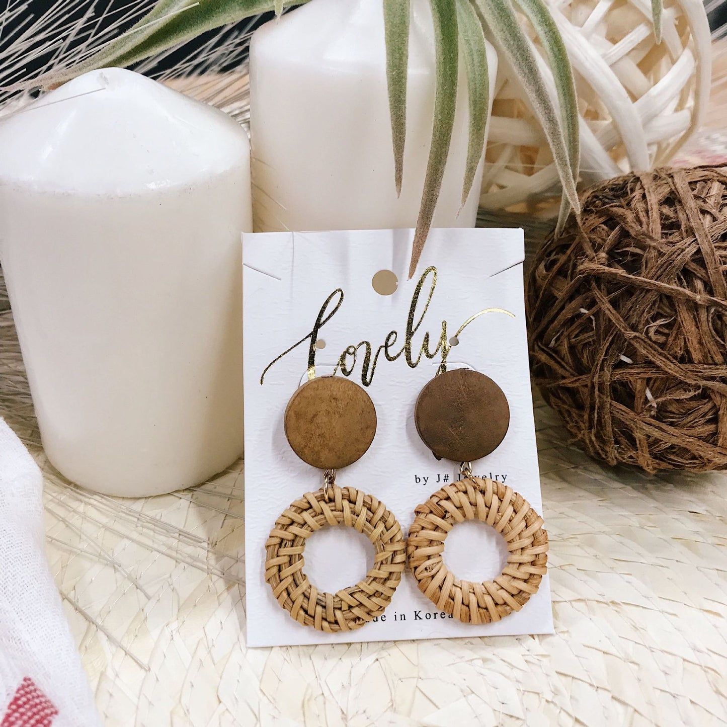 Retro Exaggerated Geometric Rattan Woven Earrings
