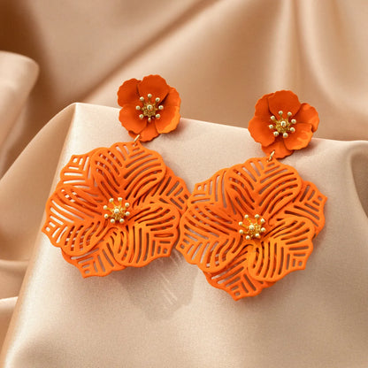 Personalized hollow metal petal earrings with colorful petal earrings