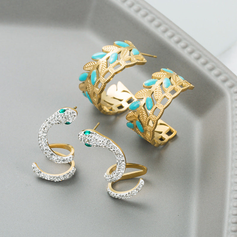 Trendy Hollow Snake-Shaped Titanium Steel Earrings – Creative Fashion Jewelry for Women