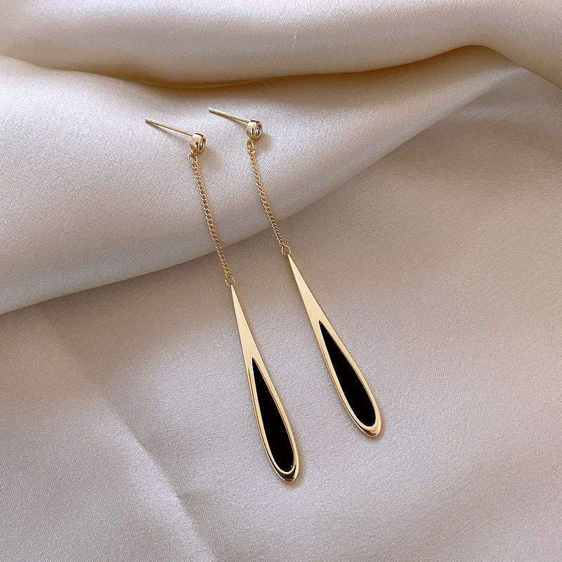 Fashion Black Tassel Drop Earrings