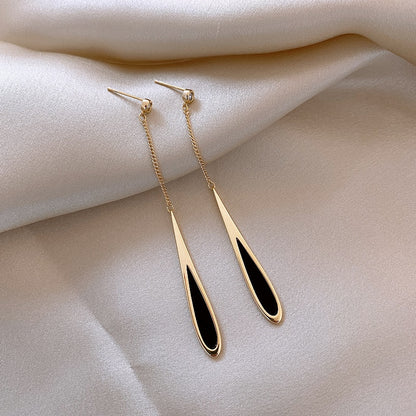 Fashion Black Tassel Drop Earrings