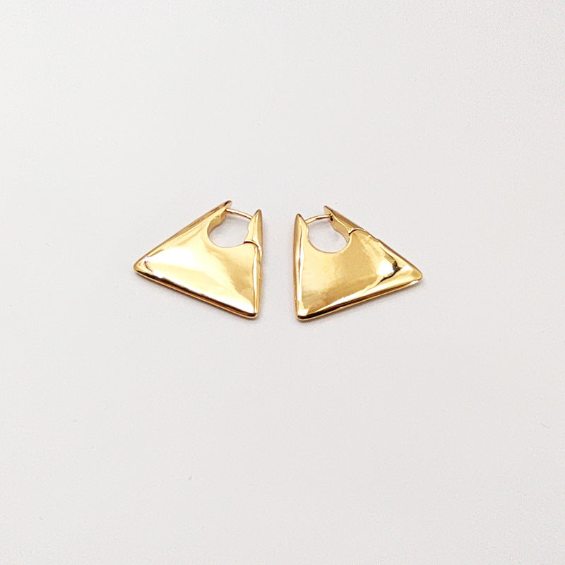 New Minimalist Punk Golden Silver Color Triangle Bag Shaped Metal Hoop Earrings For Women Party Retro Jewelry